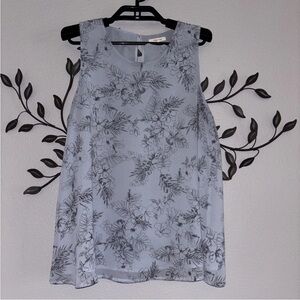 Pleione Blue Gray Floral Sleeveless Blouse Size Small